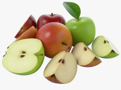 Cartoon Apple Sliced and Chopped Set 3D model
