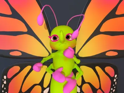 Asset - Cartoons - Character  - Butterfly - Rig - Hight Poly Low-poly 3D model