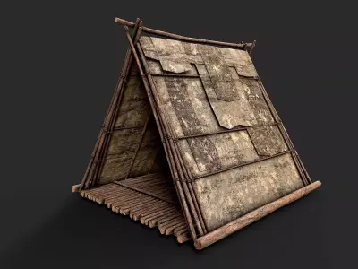 Primitive Wood and Fabric Tent Shelter 6 Low-poly 3D model