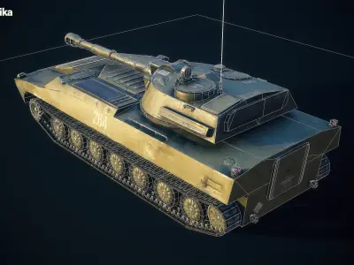 2S1 Gvozdika Soviet Military Vehicle Game Ready 3D Model Low-poly 3D model