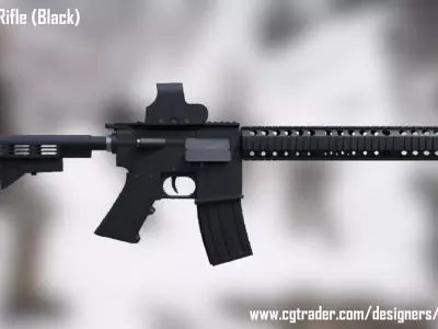 Detailed Modular AR-15 Assault Rifle Black Edition Low-poly 3D model