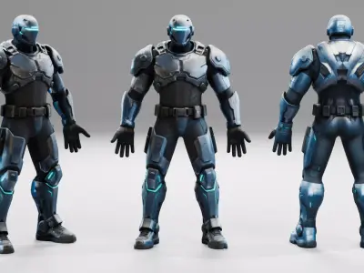 Cyberpunk Police Robot Character Low-poly 3D model