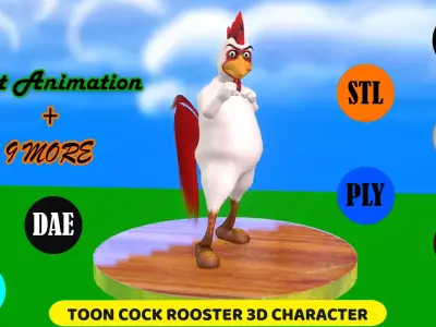 Toon Rooster with Animation 3D model