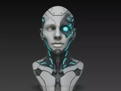 Cybernetic Android Bust STL Sci Fi Robot 3D print model