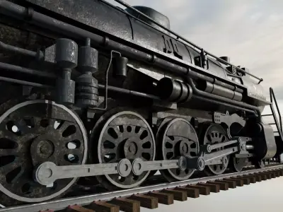 4-8-4 Fully Rigged and PBR Textured 1900s Steam Train Locomotive 3D model