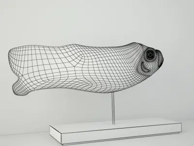 Japanese Hand Carved Vintage Wooden Fish Statue on Stand 3D model