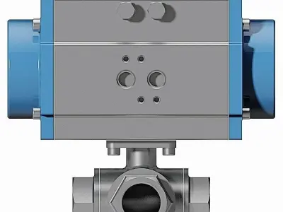Three-Way Pneumatic Ball Valves - BSP Threaded Ends - 3D model