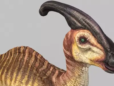 Parasaurolophus dinosaur with long horns Low-poly 3D model