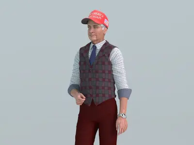 Elderly Man in Casual Wear and Trump Hat 3D model
