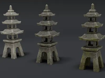 Japanese Stone Lantern 9 Low-poly 3D model