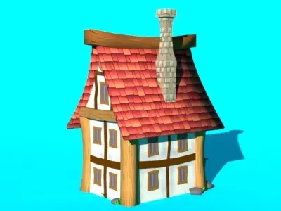 Red house low-poly for mobile game Low-poly 3D model