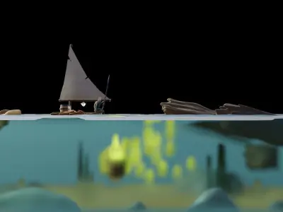 low poly fantasy sea scene Low-poly 3D model