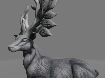 Unique 3D Printed Reindeer Statue with Leaf-Horn Illusion 3D model