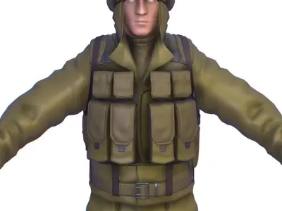 High Poly Subdivision Man Old USSR Soldier Low-poly 3D model