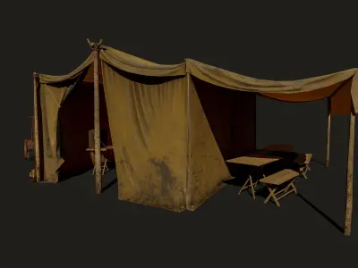 Camping tent with props Low-poly 3D model