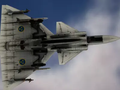 Rigged Saab 37 Viggen Fighter 3D model