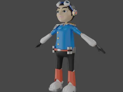 Aviator men pilot in costume airplane with tool Low-poly 3D model