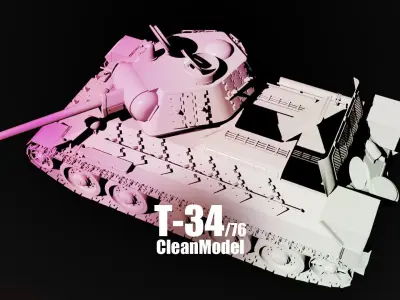 T-34-76 - Soviet Medium Tank - Type 1942 - Clean model Low-poly 3D model