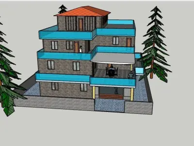 residential building 3d elevation Free low-poly 3D model