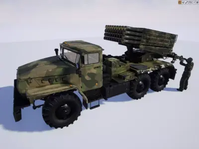 BM 21 Grad Rocket and Soldier Low-poly 3D model