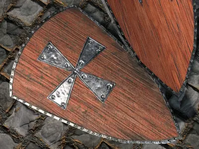 Medieval round shield with coat of arms 5 Low-poly 3D model