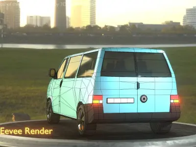 City Car 57 Commercial Minibus Type-C Blue Low-poly 3D model