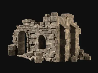 MEDIEVAL ANCIENT CASTLE RUIN RUINS WALLS TOWER WALL COLLECTION Low-poly 3D model