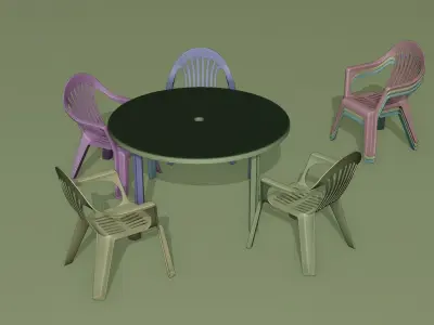 Plastic garden chair and table 3D model