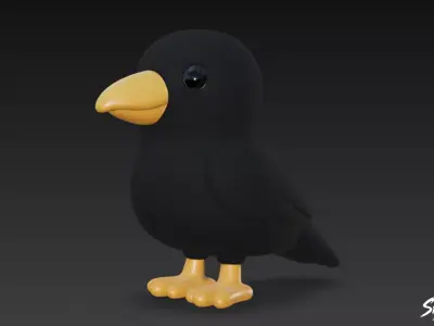 Cartoon Plush Crow Low-poly 3D model