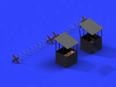 Post Apocalyptic Barbed Wire and Shed 3D model