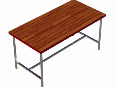 Wood Table with Steel Leg 3D model