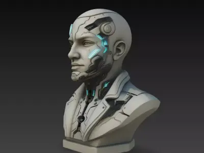Cybernetic Android Bust STL Futuristic Sci-Fi Sculpture 3D print model
