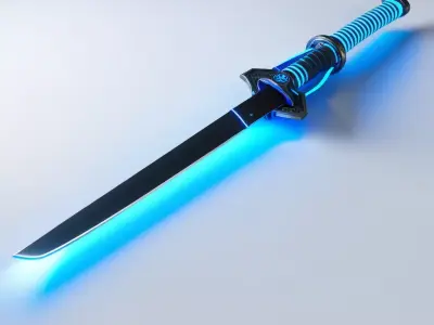Cyberpunk Neon Blue Katana 3D model
