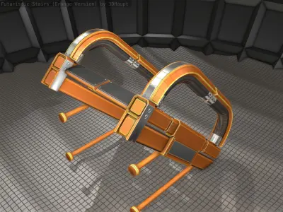Sci-Fi Stairs - 9 - Orange Version Low-poly 3D model