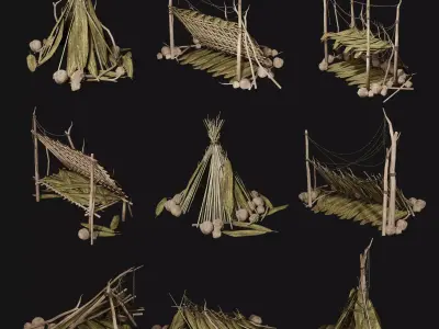 JUNGLE SWAMP SHELTER HUT HUNTER WILD TENT AAA COLLECTION Low-poly 3D model