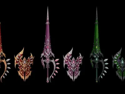 Royal Guard Spear and Shield Low-poly 3D model