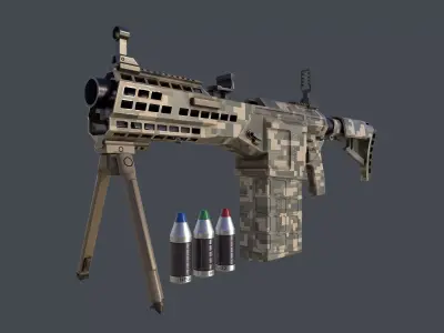 Automatic Grenade Launcher Savan Caliber 32mm Pixel Low-poly 3D model