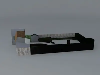 Low maintenance rear garden with curved deck Free 3D model