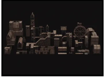 Medieval Wooden Kitbash Collection Low-poly 3D model