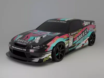 Breezy S15 Drift Car Rigged Free 3D model