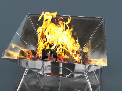 Compact Foldable Fire Pit with Fire 3D model