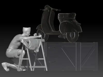 military mechanic with on vespa 3D print model