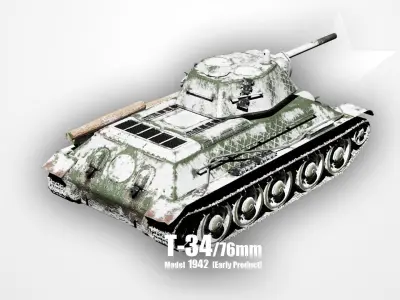 T-34-76 - Soviet Medium Tank - Winter Livery - Model 1942 Early Low-poly 3D model