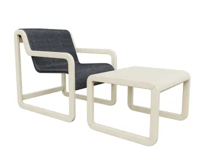 Wooden armchair with coffee table Low-poly 3D model
