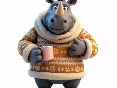 Cartoon Rhino Sweater 3D Model Cozy Winter Character Low-poly 3D model