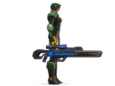 Sci-Fi Woman Cyborg Drone Sniper Soldier Low-poly 3D model