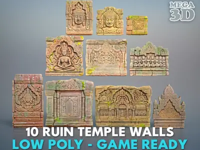 Low poly ruin Temple Walls - 240702 Low-poly 3D model