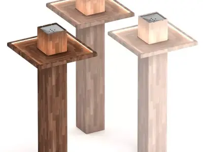 Ashtray three wooden lamp stands with light in middle 3D model