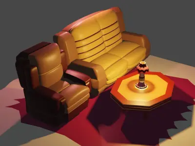 Couch single and double with table and lamp updated  Free 3D model