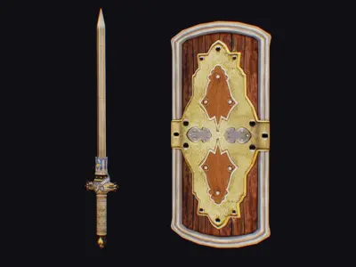 Sword Light Shield Armor Dagger Wooden Edged Cutting Rapier Low-poly 3D model